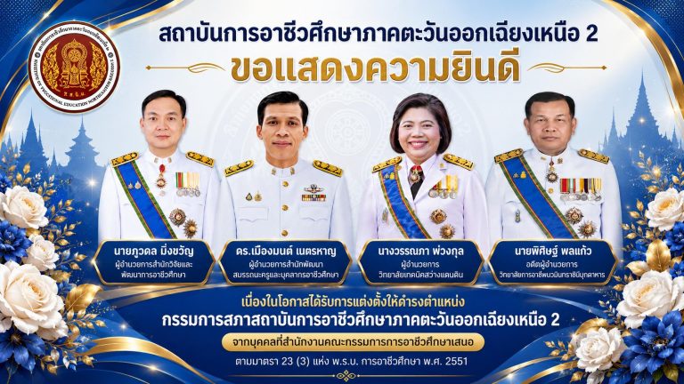 สถาบันการอาชีวศึกษาภาคตะวันออกเฉียงเหนือ 2 ขอแสดงความยินดี