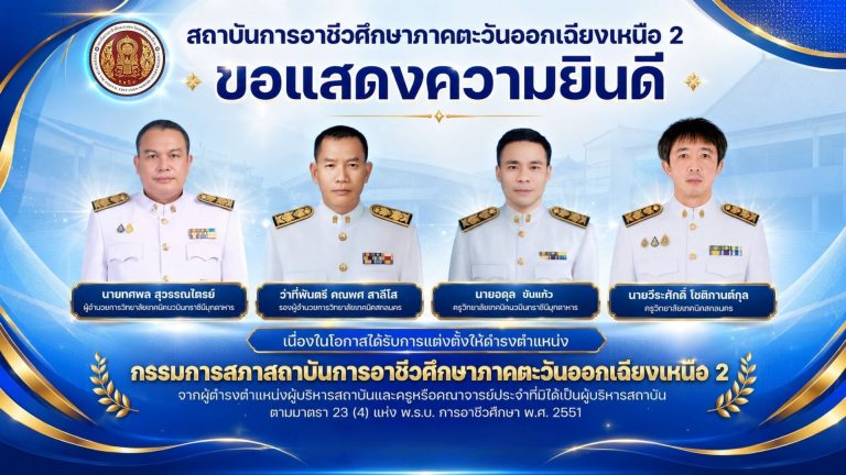 สถาบันการอาชีวศึกษาภาคตะวันออกเฉียงเหนือ 2 ขอแสดงความยินดี